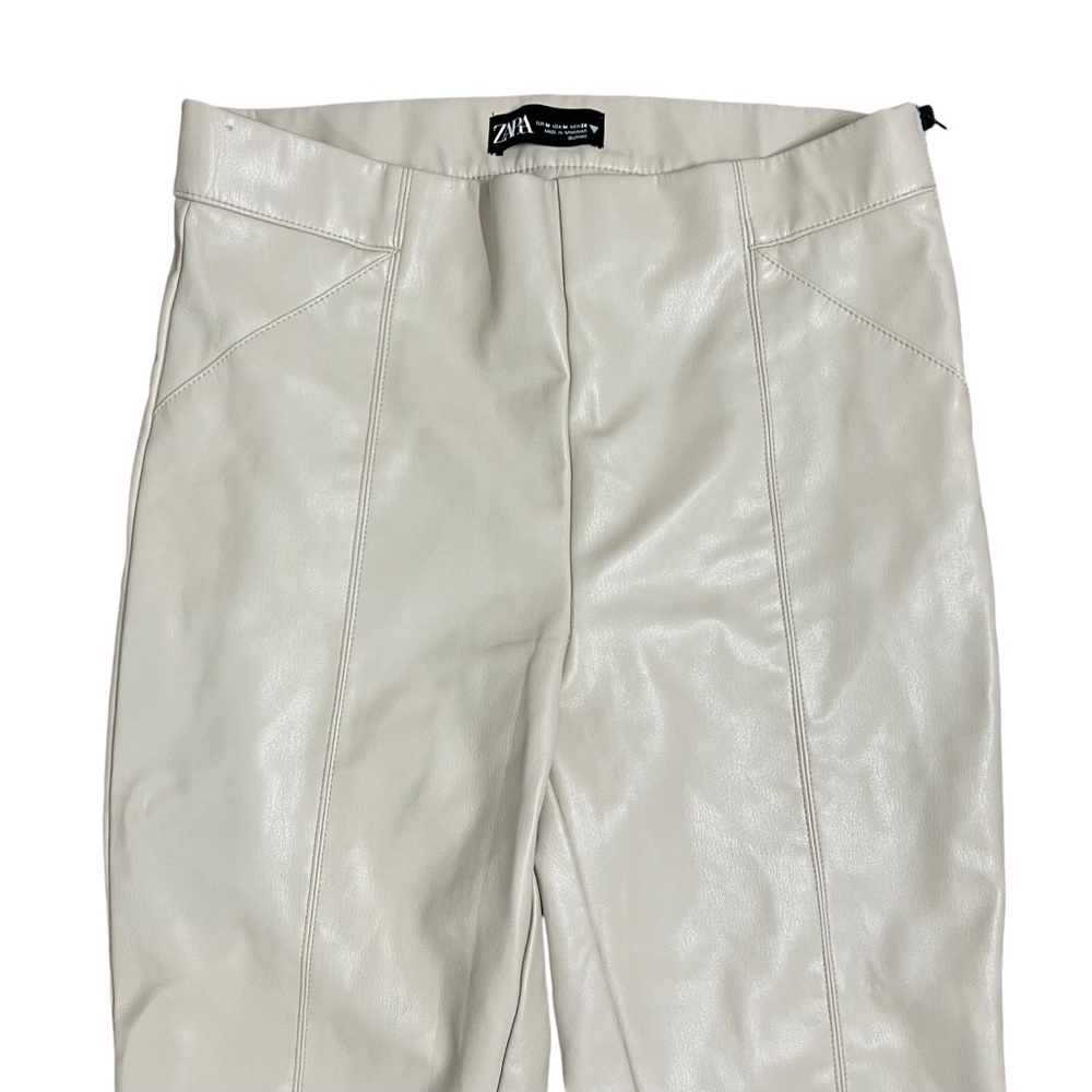 ZARA women’s faux leather cream fully lined leggings size medium - Picture 7 of 14